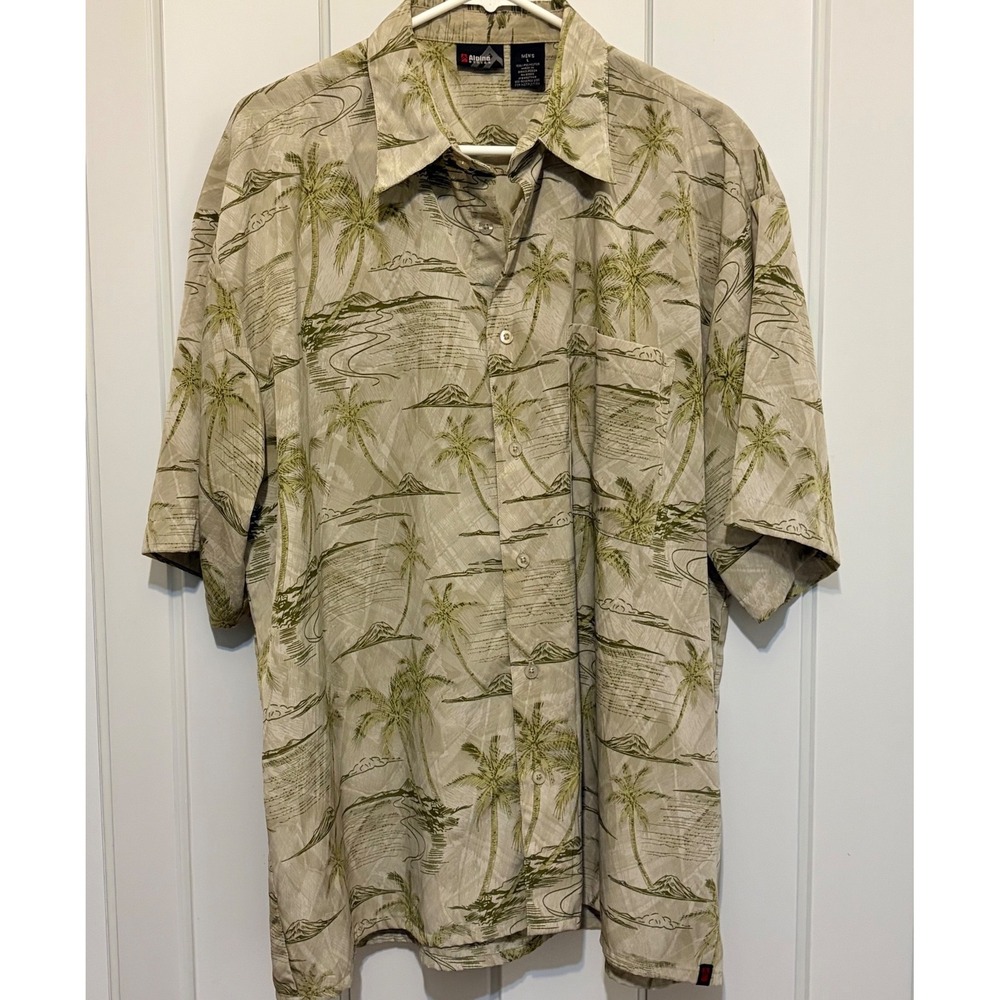 Alpine Design Mens Tropical Green Palm Tree Island Print Button Down Shirt